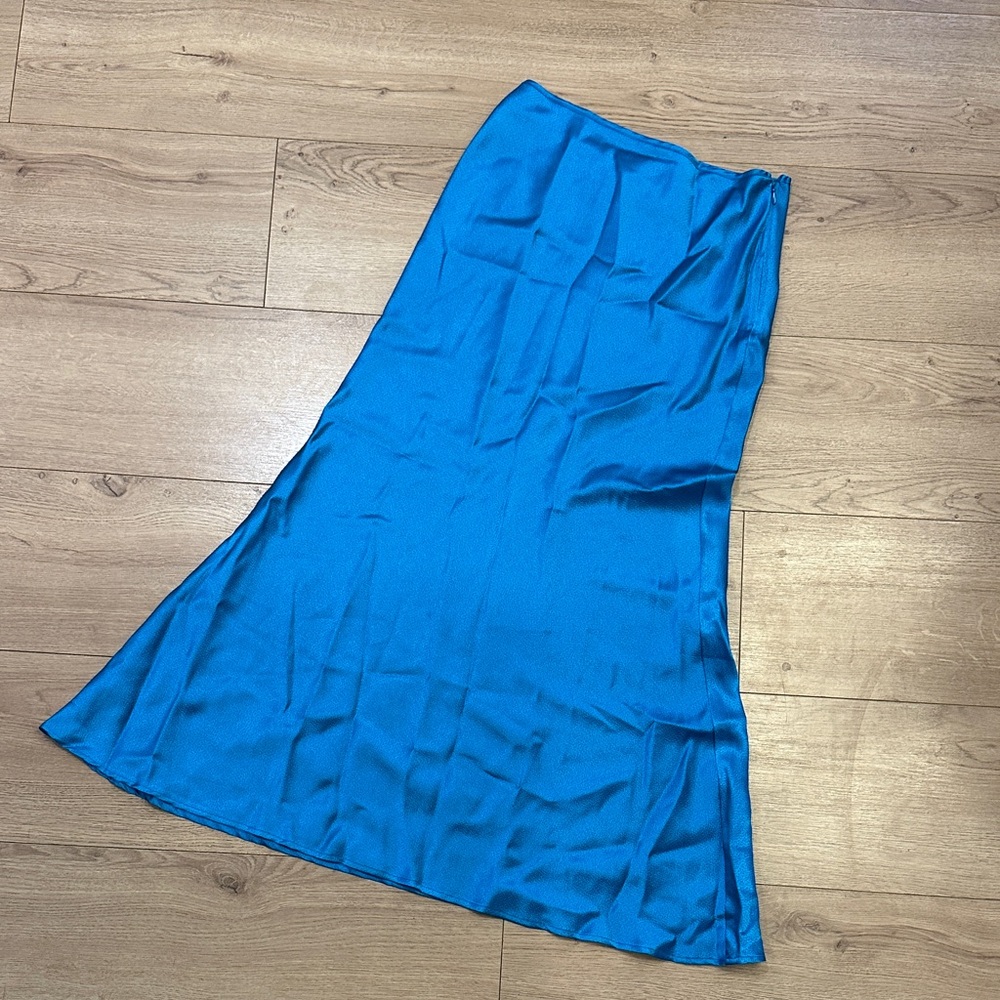 Forever 21 Bright Blue Satin Midi Skirt